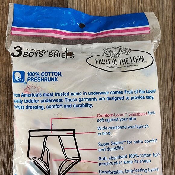 Vintage 1992 Fruit Of The Loom 3 Pack Toddler Boys Briefs 2T/3T 27-34 Lbs Cotton - Picture 3 of 8